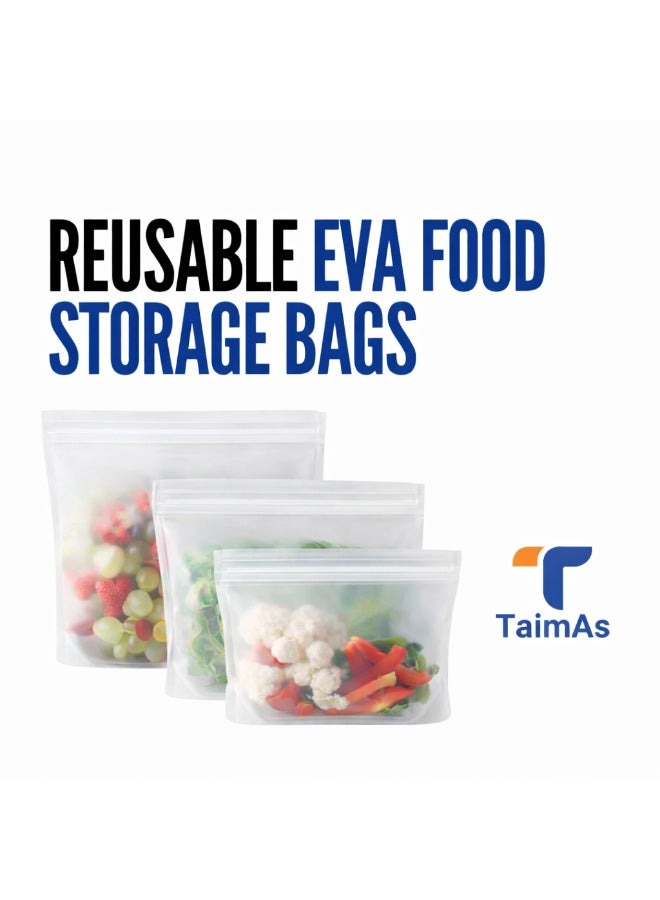 TaimAs Reusable Food Storage Bags Pack of 3 (S/M/L) – Clear EVA Leakproof Ziplock, BPA-Free, Freezer & Fridge Safe, Eco-Friendly Kitchen Storage Organizer | TaimAs - Image 1